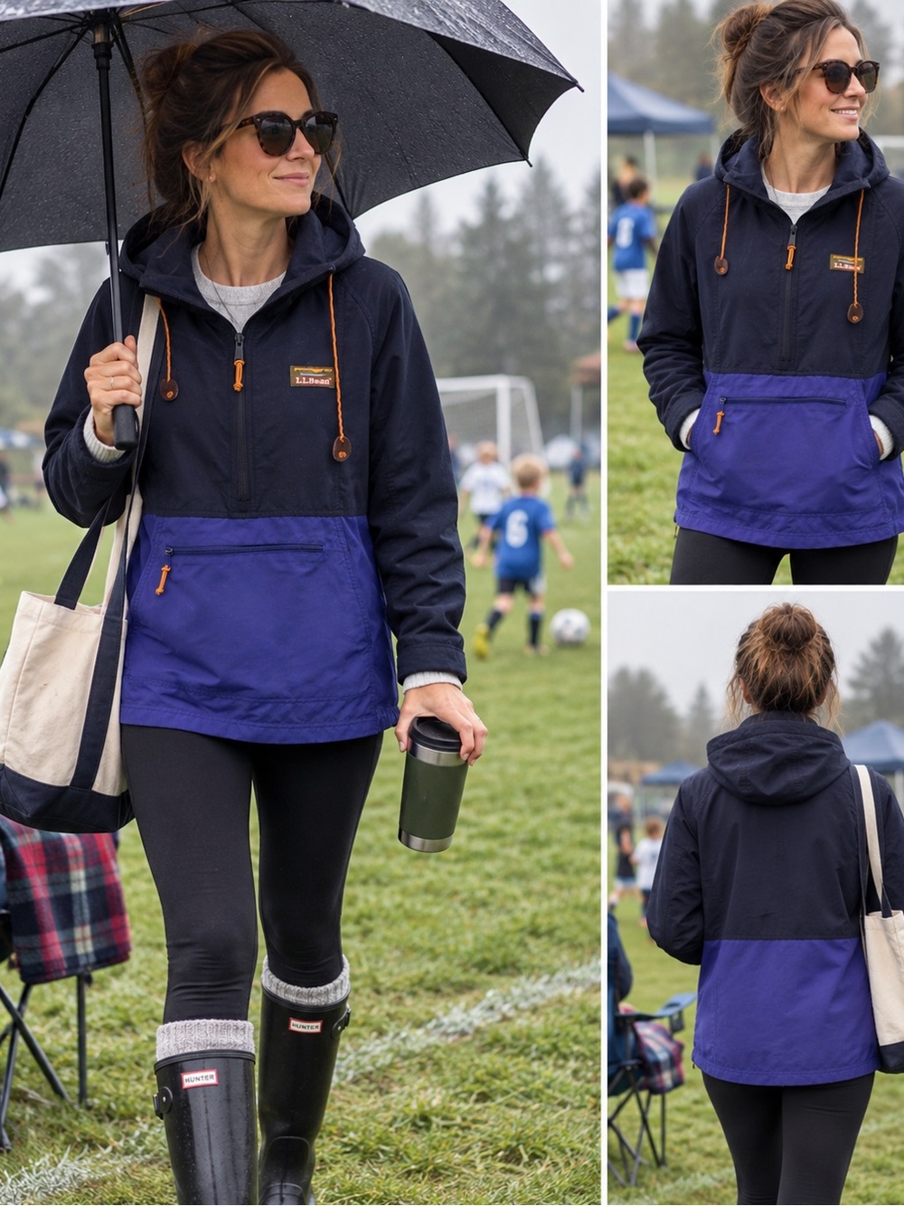 Women's LL Bean. Medium. Navy & Royal Blue Hooded Anorak Jacket